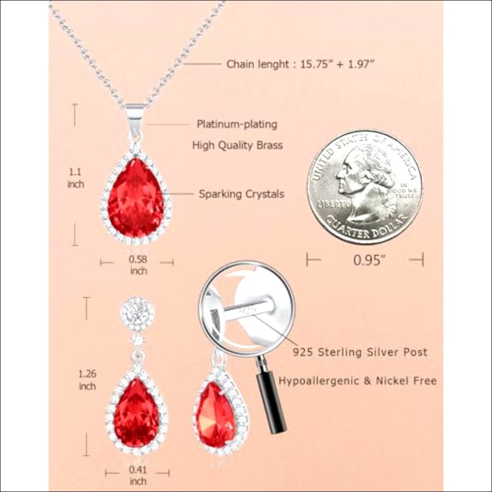 925 Sterling Silver Teardrop Dangle Earrings Necklace Set Rhinestone Wedding - Picture 3 of 7